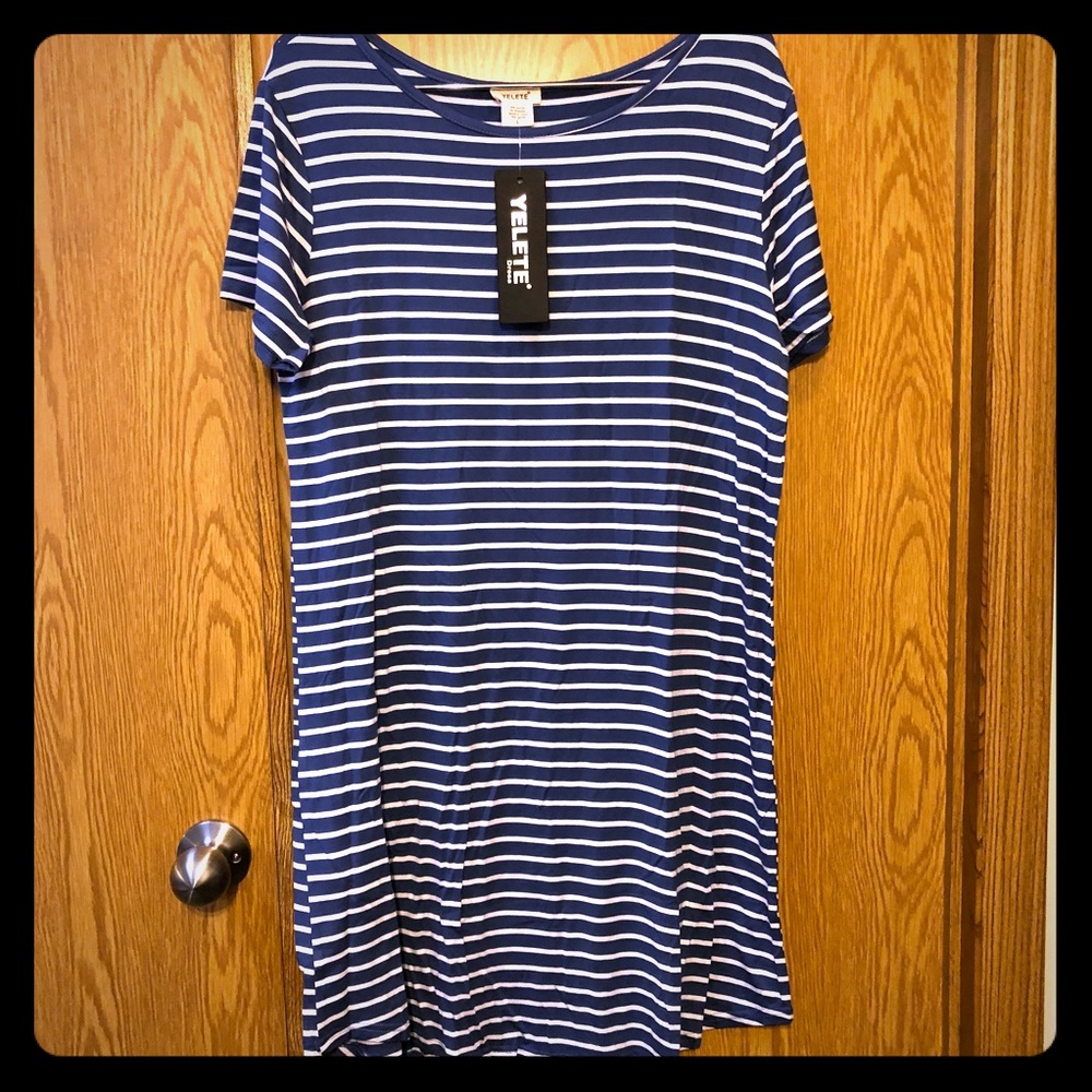Yelete Dress Navy White Stripe Size L